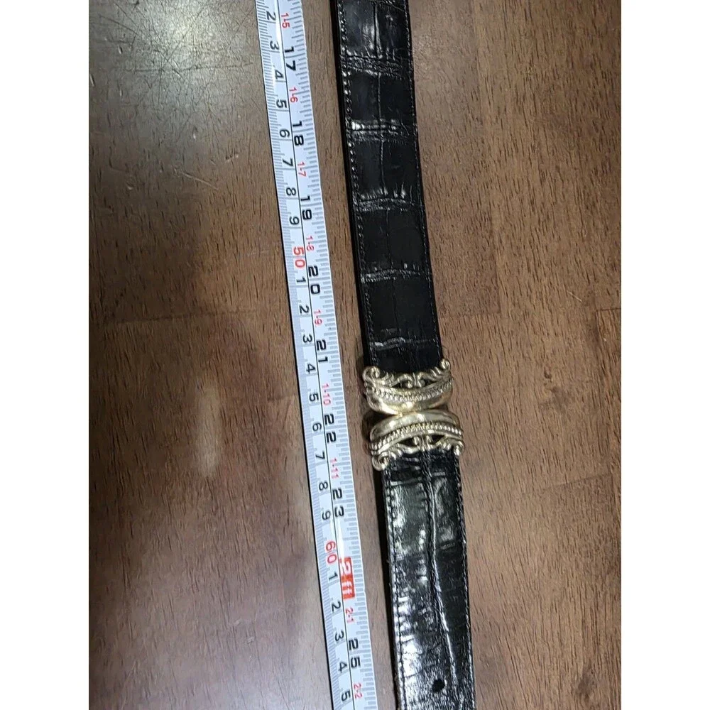 Vintage Brighton Reversible Black Brown Croc Leather Belt Silver Western Size S